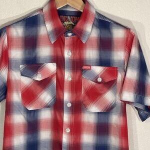 Dixxon Flannel Co All-Star Bamboo Short Sleeve Men’s‎ Small Red White Blue Plaid
